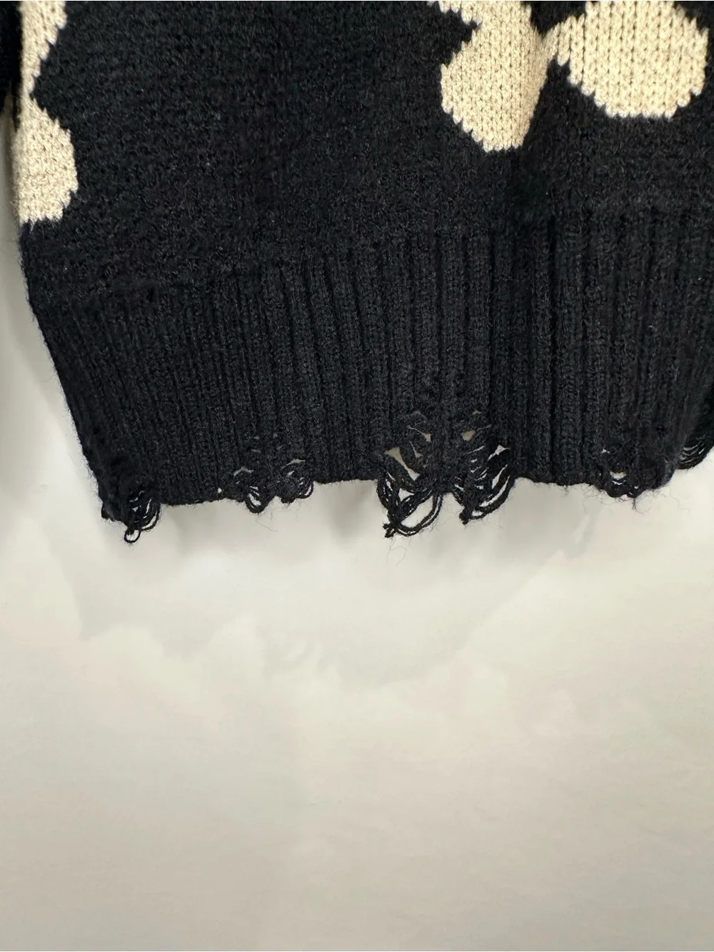 Altar'd State Black V-Neck Sweater with Cream Floral Motif
